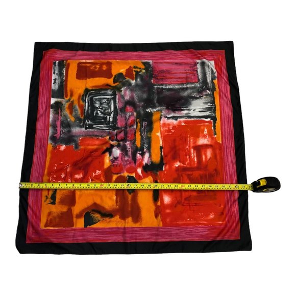 I D Unlimited Bright Fuchsia Pink Red Orange Black Square Scarf Made In Italy - Picture 8 of 12